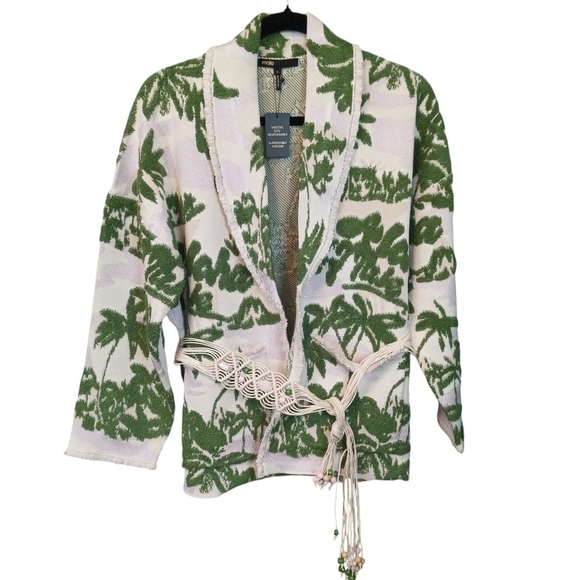 Maje Imprime Aloha Beige Belted Cardigan Jacket NWT Size...